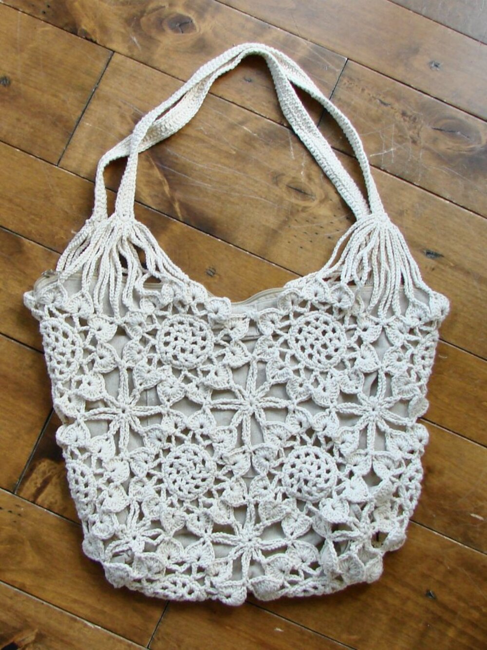 Lovestitch Cream Crochet Shoulder Bag Tote Boho Floral Lace Hobo Macrame